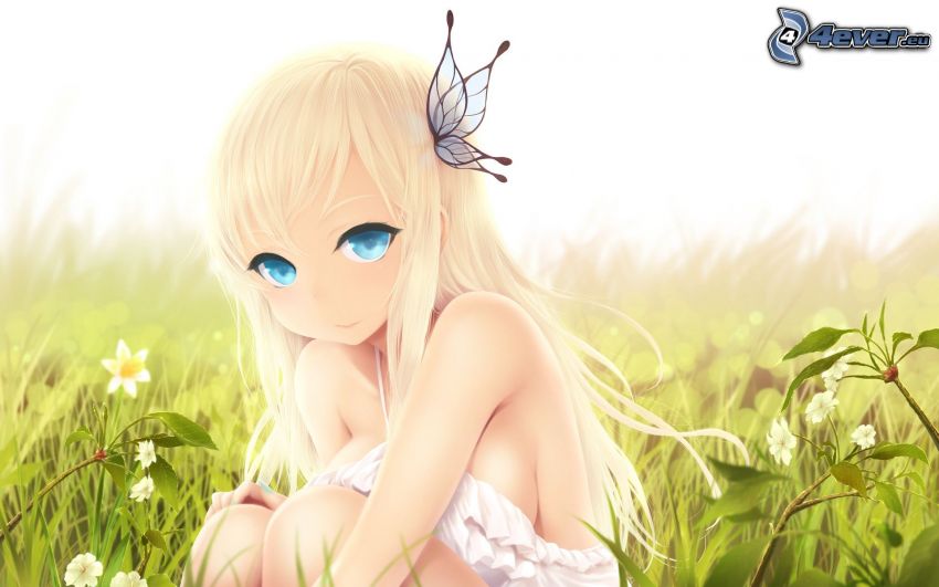 anime lány, pillangó