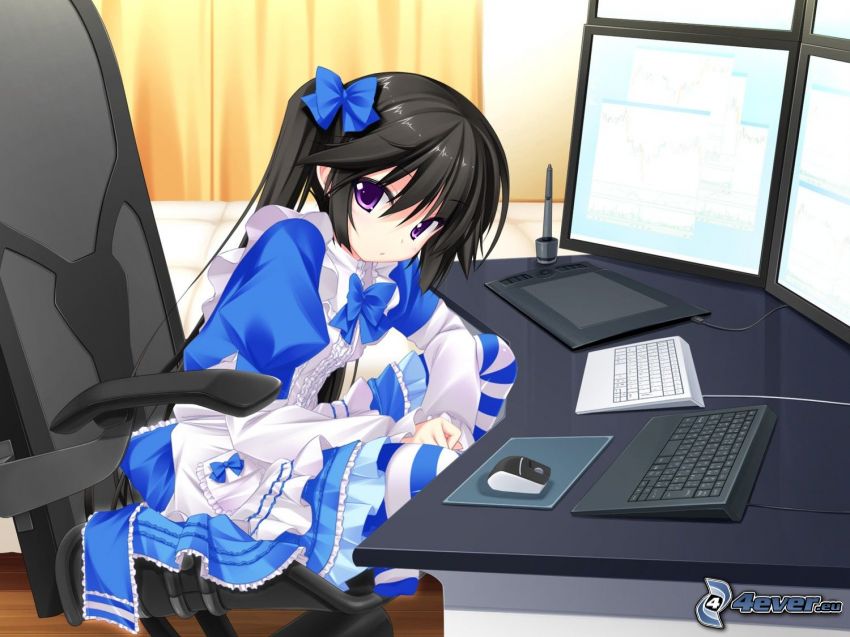 anime lány, számítógép