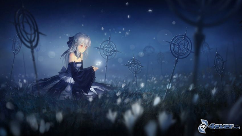 anime lány, temető