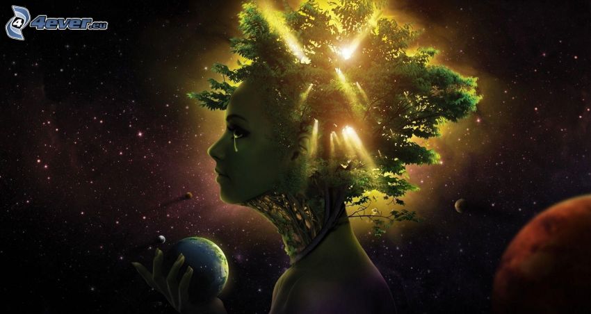 fantasy nő, fa, Föld