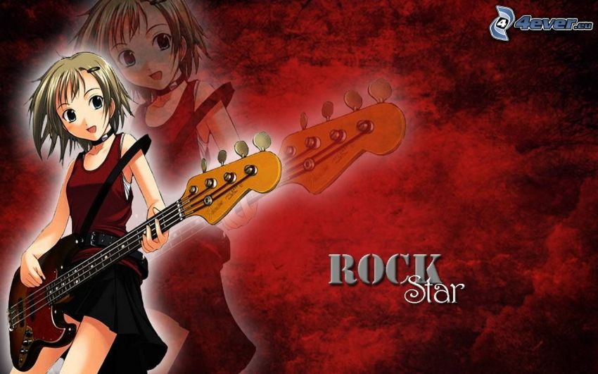 Rock Star, anime lány, lány gitárral, gitáros, elektromos gitár