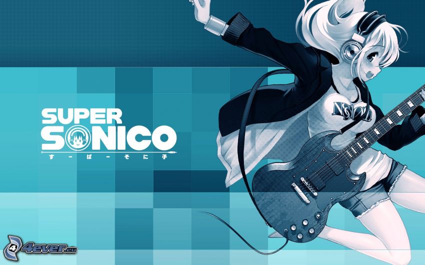 Super Sonico, anime lány, lány gitárral