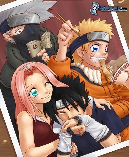 Team7, Naruto, Sakura, Sasuke, Kakashi, anime figurák