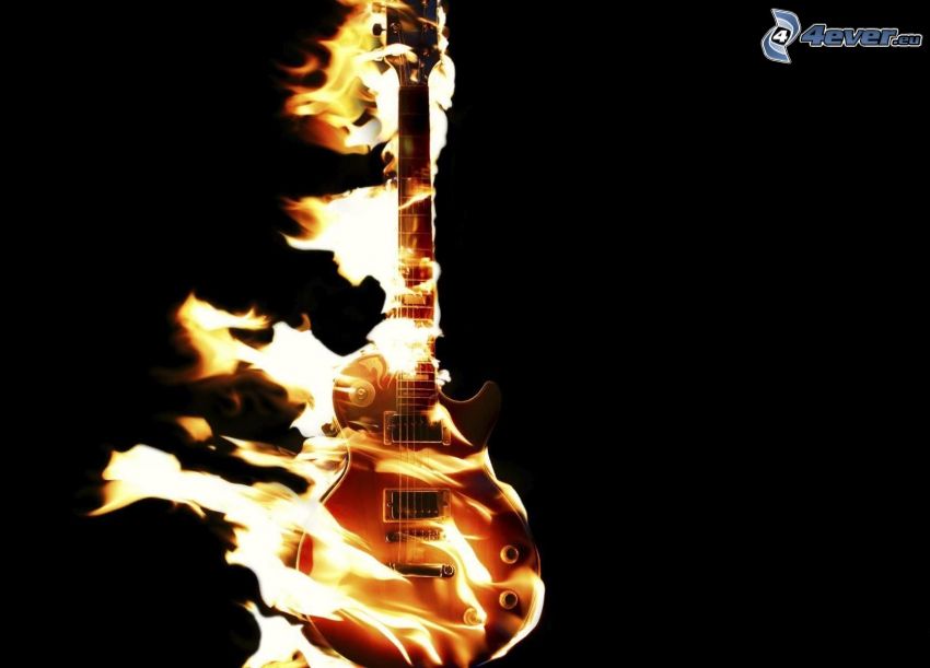 elektromos gitár, lángok