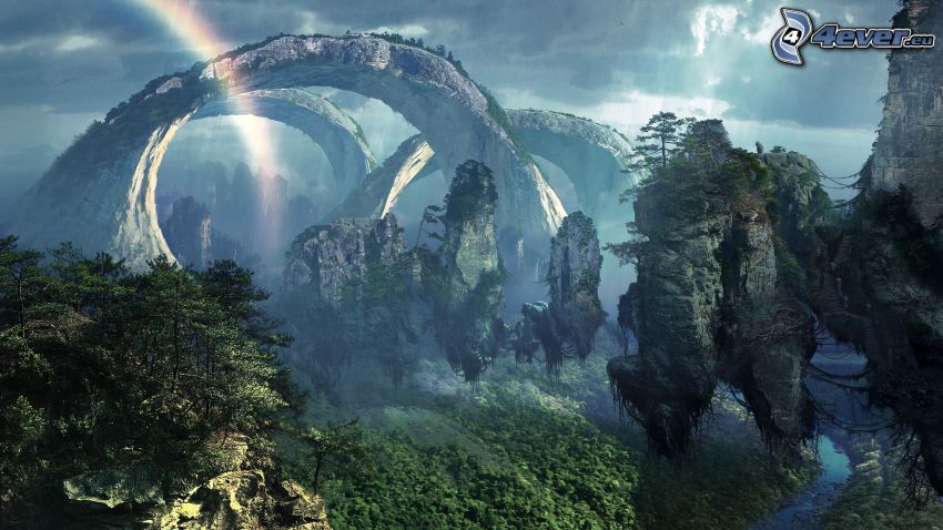 szikla kapu, hegyek, Avatar, szivárvány, sziklák