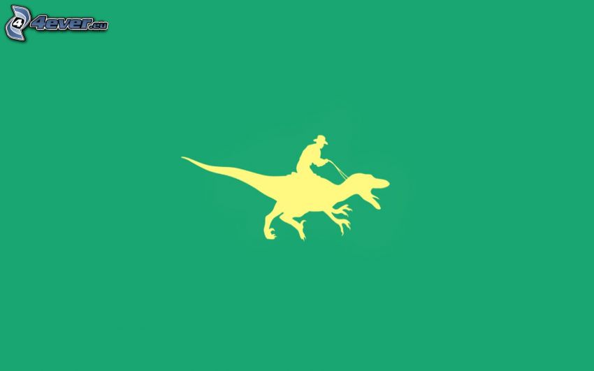 dinoszaurusz, lovas, sziluettek, zöld háttér