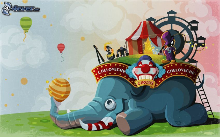 elefánt, cirkusz, hőlégballonok