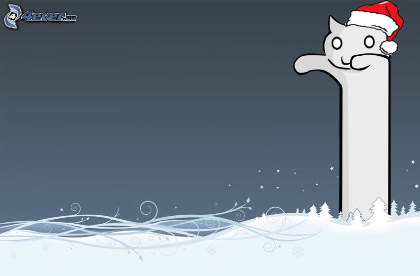 hosszú macska, mikulás sapka, karácsonyi háttér