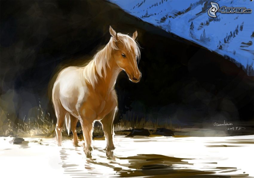 barna ló, rajzolt ló