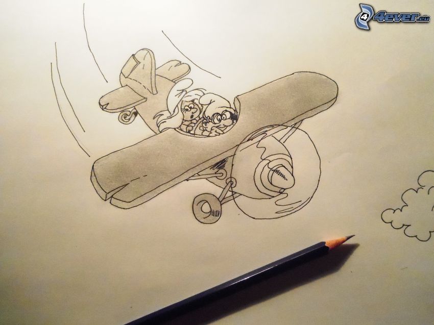 Hupikék törpikék, repülőgép, ceruza