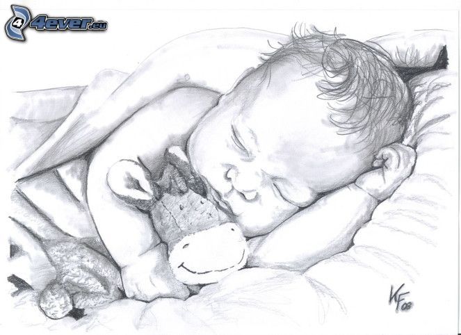 rajzolt baba, alvó baba, plüss játék