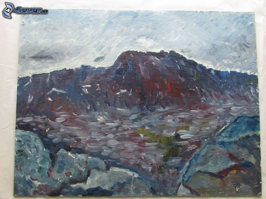 sziklás domb, festmény