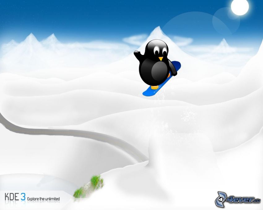 Linux, pingvin, snowboard, KDE3