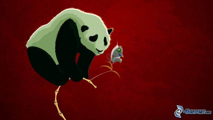 panda, pillangó, bambusz
