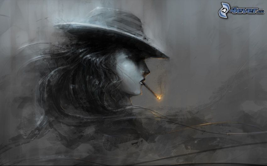 rajzolt nő, dohányzás