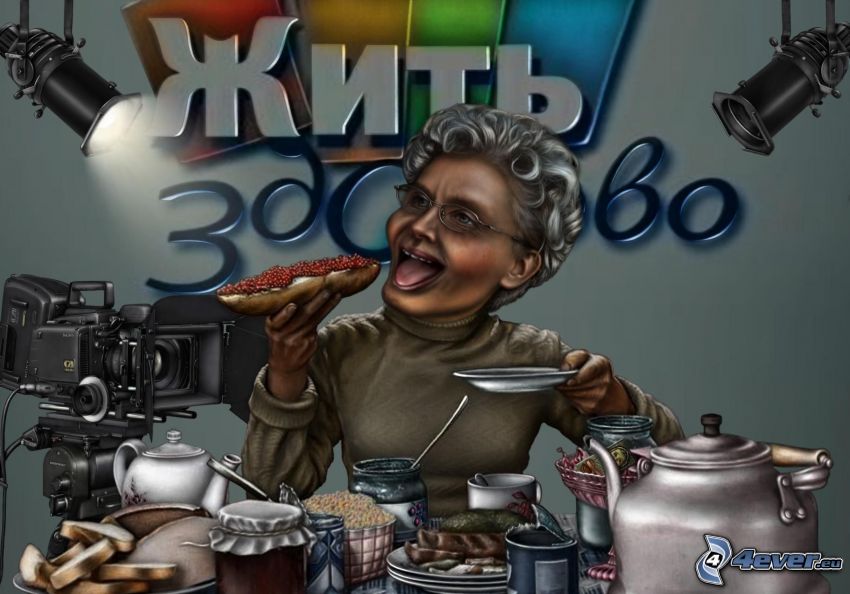 rajzolt nő, étel