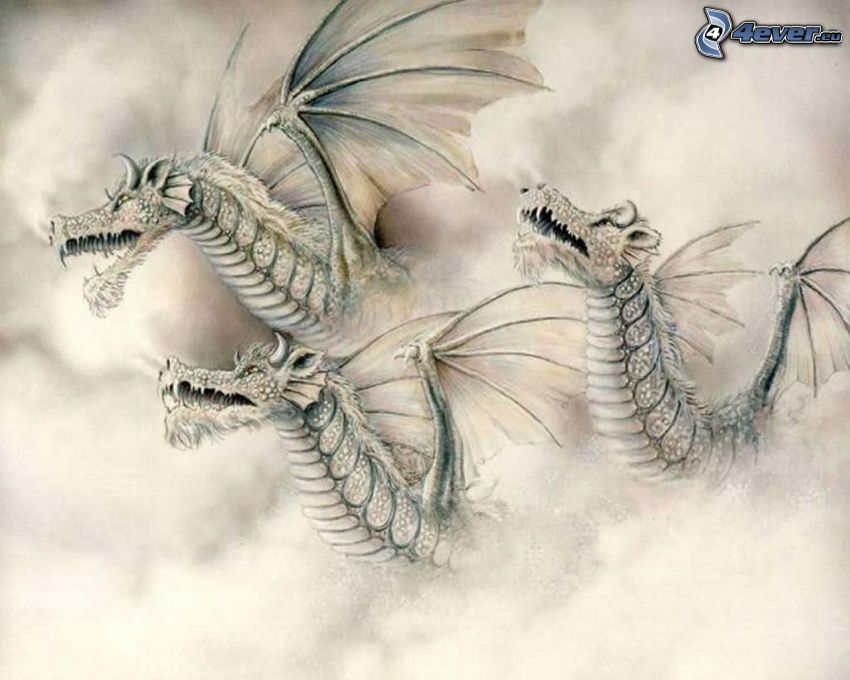 sárkányok, fehér sárkány, felhők, Kína