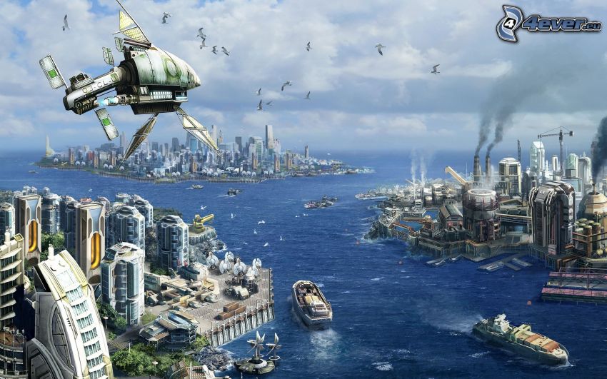 sci-fi város, jövő, kilátás a városra