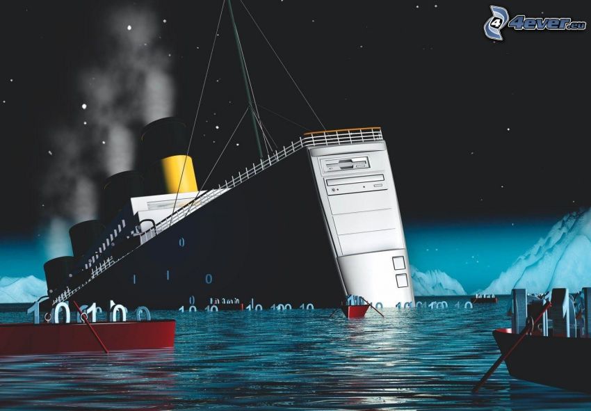 Titanic, paródia, számítógép, csónakok, tenger, éjszaka