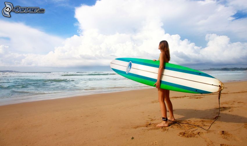 női szörfös, surf, homokos tengerpart, nyílt tenger