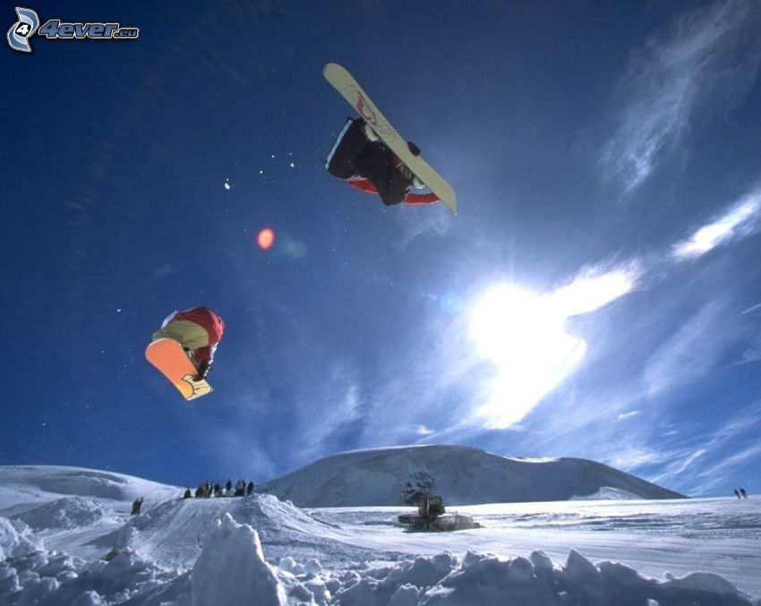 snowboard ugrás, snowboardosok, rámpa, hójáró, adrenalin