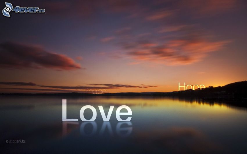 szerelem, remény, béke, tó, horizont
