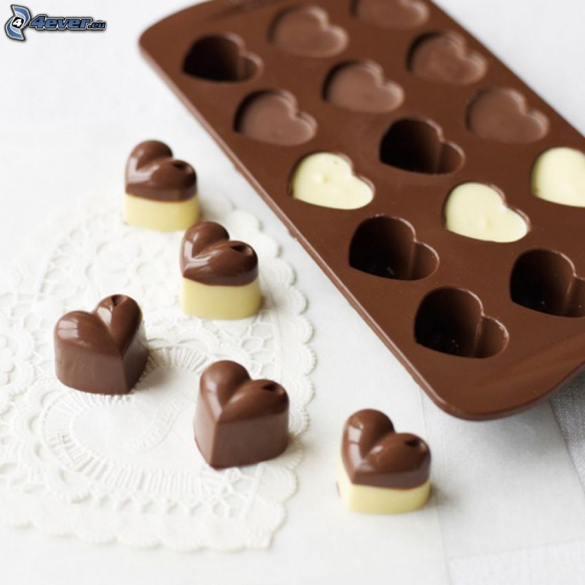 csokoládé szívek, csokoládé praliné