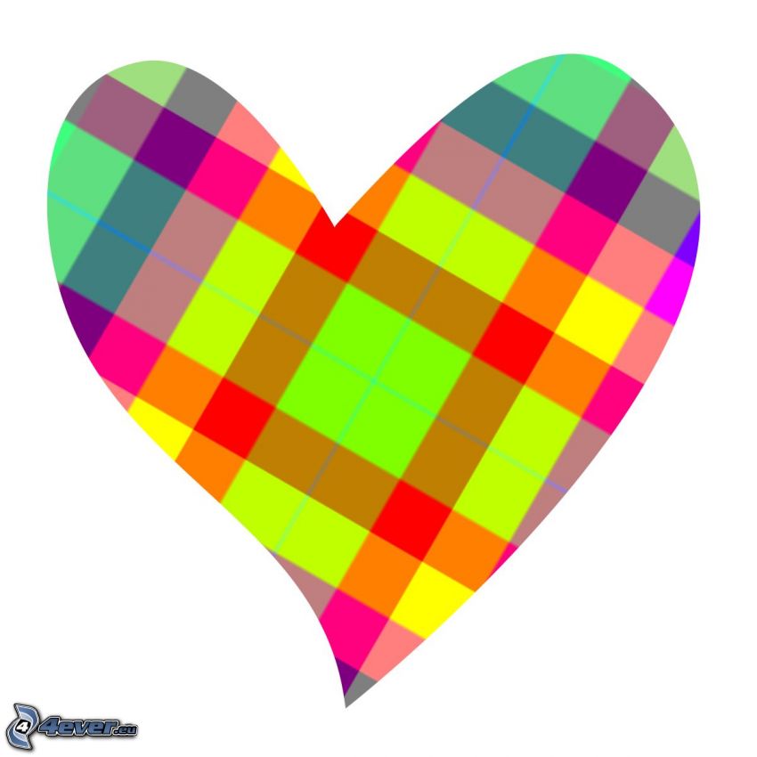 színes szív, négyzetek
