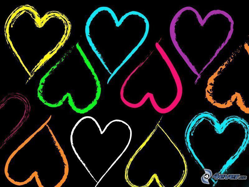 színes szívek, rajzolt