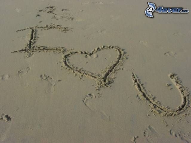 I <3 U, szeretlek, szerelem, homok, szivecske