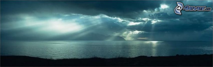 napsugarak, Izland, felhők, tenger, fény