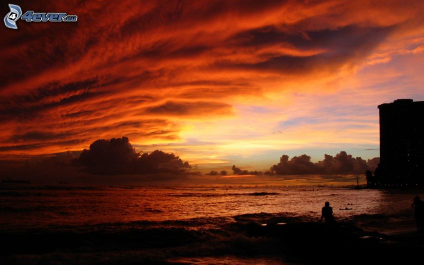 narancssárga naplemente, tenger