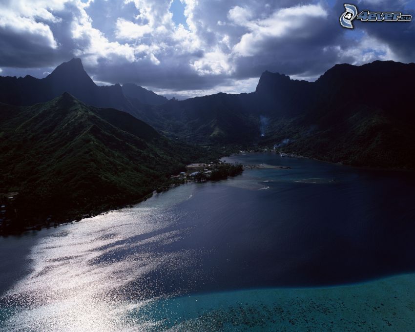 fjord, hegyek, víz