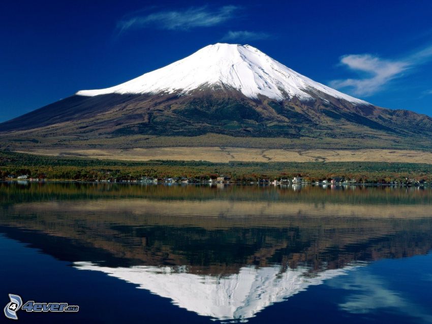 Fuji, hegy, tó, visszatükröződés