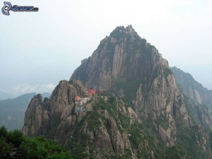 Huangshan, sziklás hegységek, házak