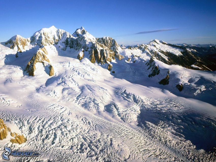 Mount Cook, havas hegyek, hó, Új-Zéland