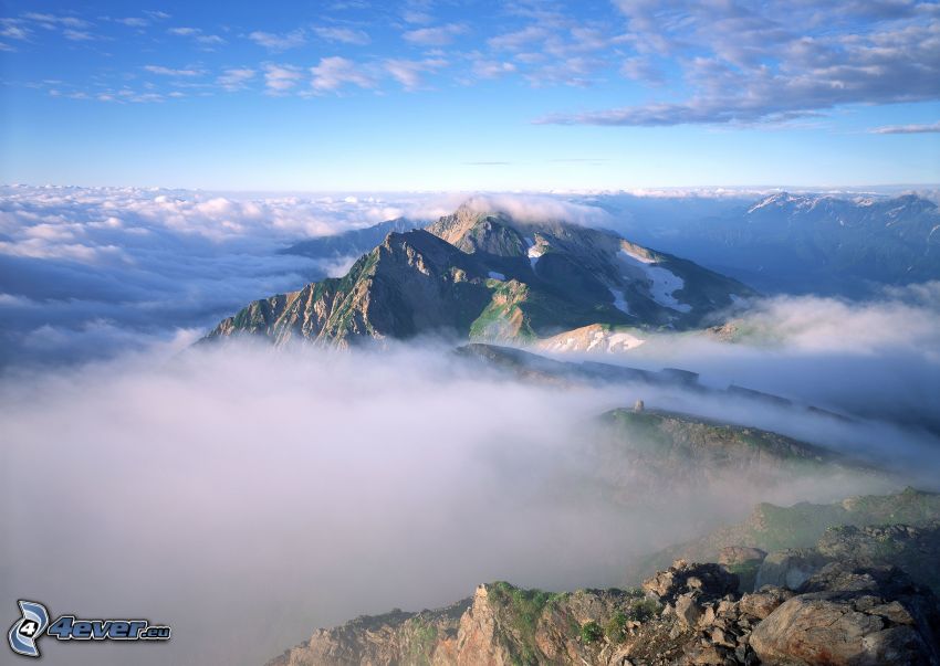 Mount Huang, Huangshan, Kína, hegy a ködben, felhők