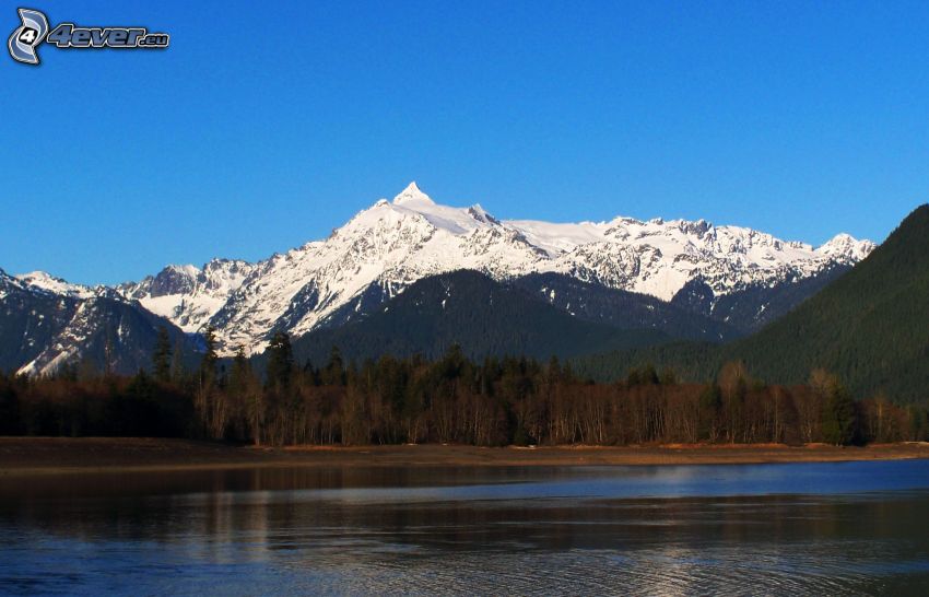 Mount Shuksan, havas hegységek, tó, erdő