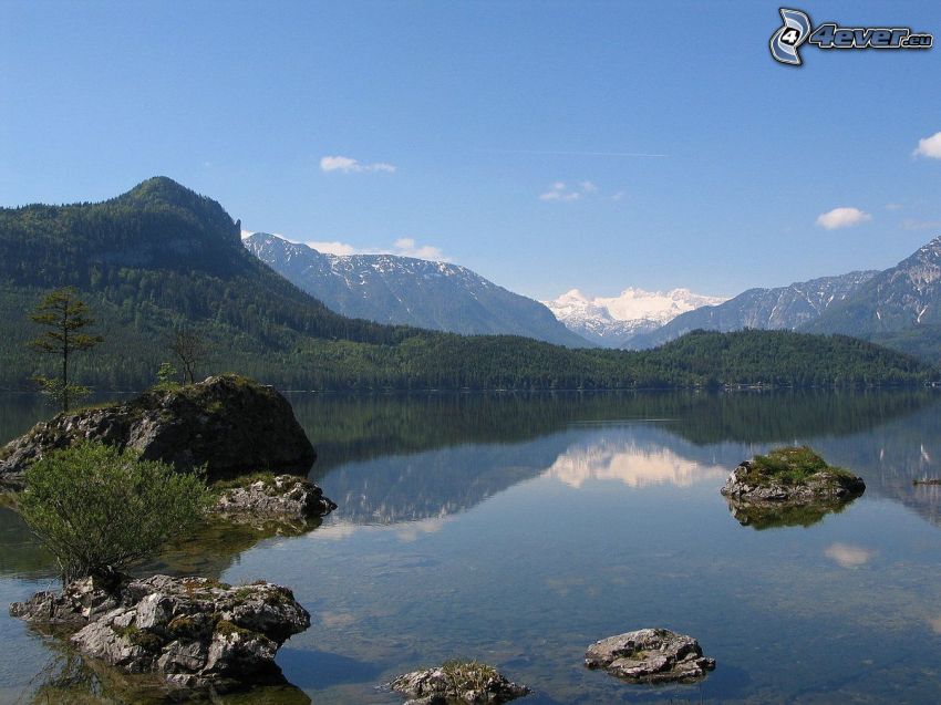 Totes Gebirge, tó, erdő, sziklás hegységek