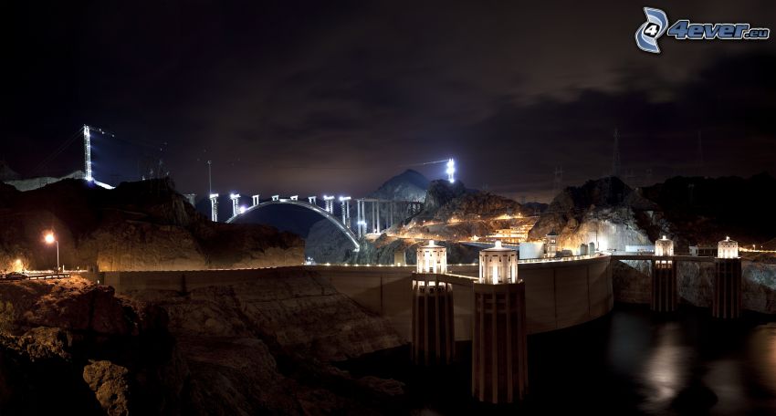 Hoover-gát, híd, éjszaka