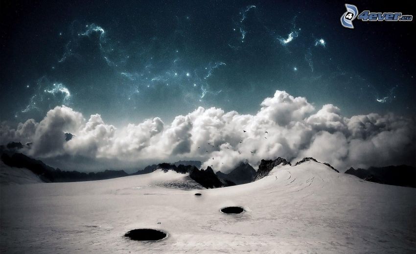 kráter, felhők, ködfátyol