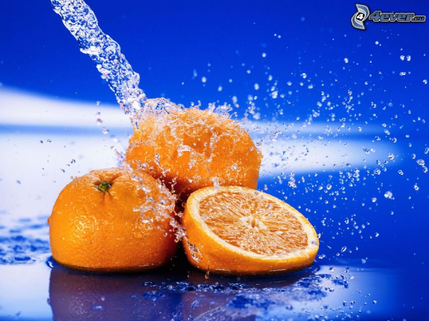 narancsok, vízsugár, fröccsenés