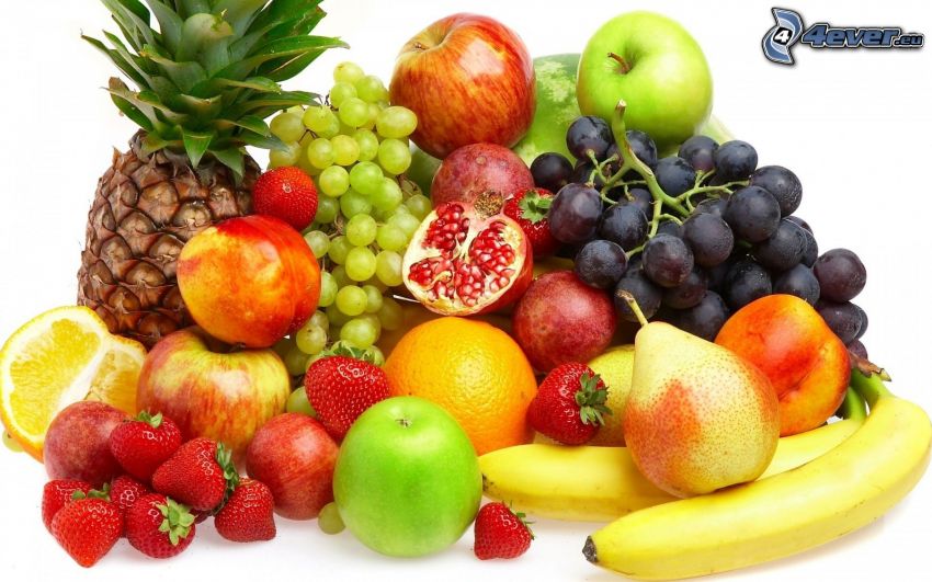 gyümölcs, ananász, szőlő, almák, gránátalma, narancs, piros almák, zöld almák, eprek, körték, banánok, őszibarackok