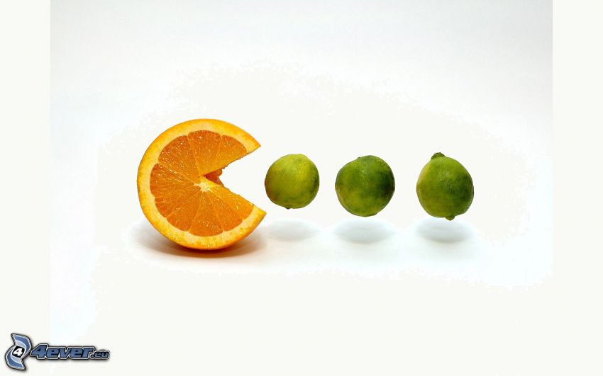 narancs, zöldcitromok, Pacman