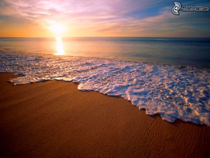 homokos tengerpart, tenger, napkelte
