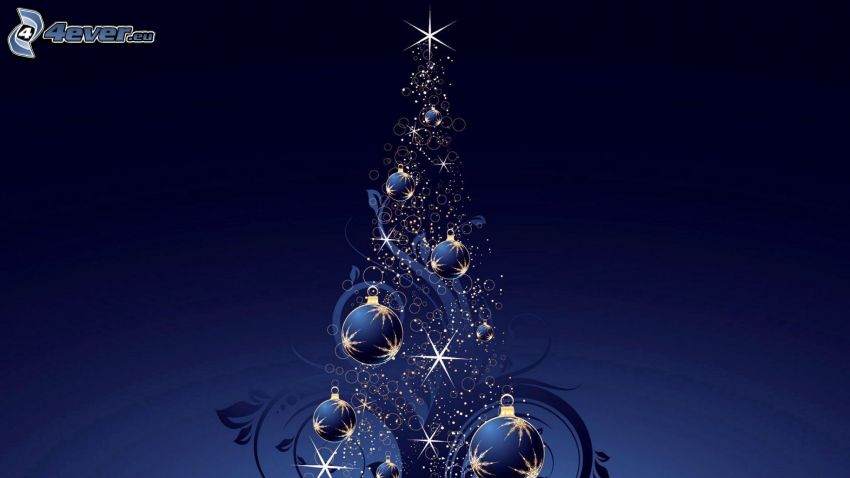 karácsonyfa, kék háttér