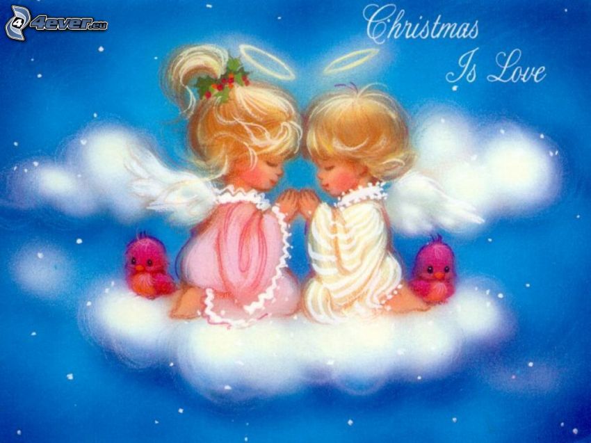 rajzolt gyerekek, angyalok, karácsony, szerelem, menny