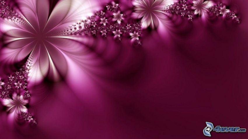 cyfrowe kwiaty, fioletowe tło