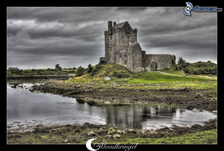 Dunguaire Castle, zamek, Irlandia, jezioro, HDR