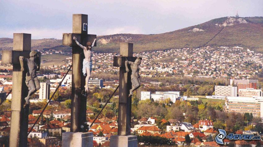 Jezus, krzyż, Nitra, widok na miasto